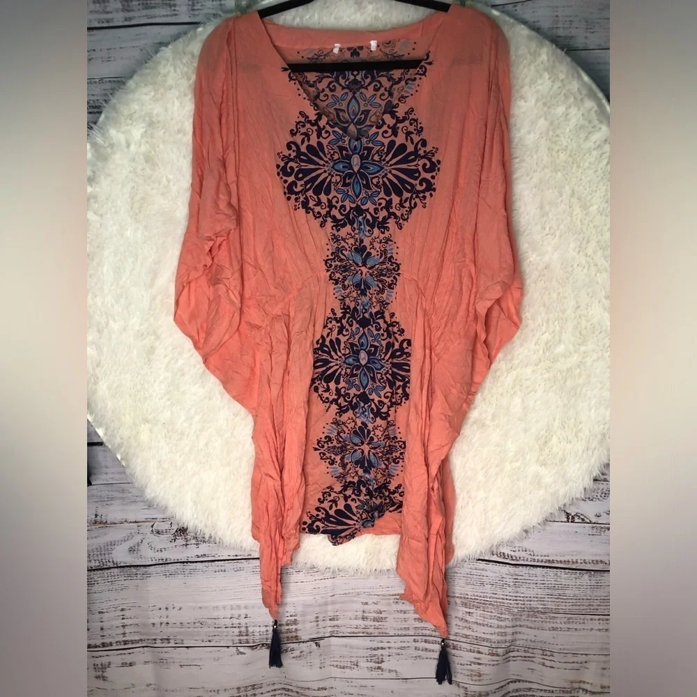 VENUS Coral and Navy Swim Coverup NWOT